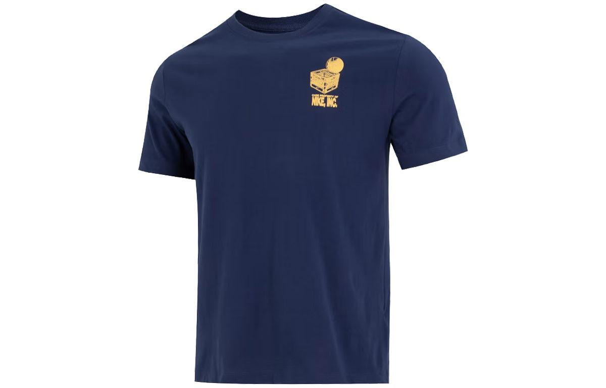 Men's Nike Logo Geometry Pattern Printing Round Neck Short Sleeve Navy Blue T-Shirt DR7638-410
