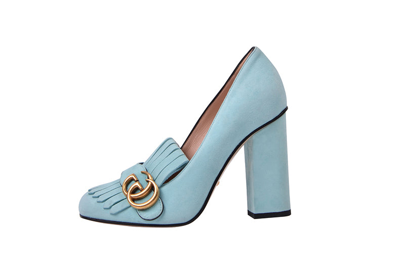 (WMNS) Gucci Marmont Suede Heels 'Light Blue' 408206-C2000-3628