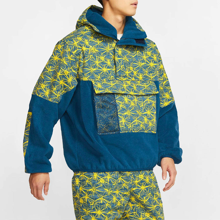 Nike Printing Splicing Big Pocket Pullover polar fleece Hooded Jacket Green CK3106-432