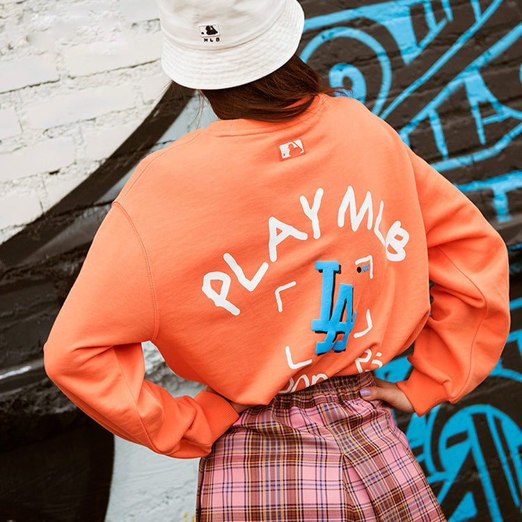 MLB Play Series Los Angeles Dodgers Long Sleeves Loose Graffiti Unisex Orange 31MT07011-07O