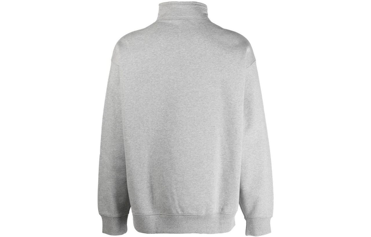 Men's Nike Solid Color Logo Embroidered Half Zipper Long Sleeves Wool Sweater Gray DQ5209-063