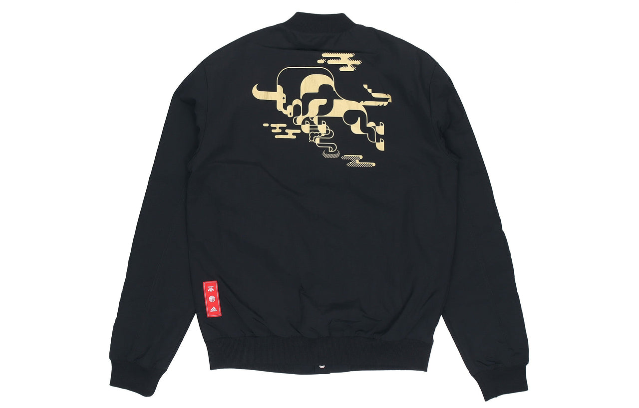 adidas Mufc Cny Bomber Series Soccer/Football Sports Printing aviator Jacket Black GU6960