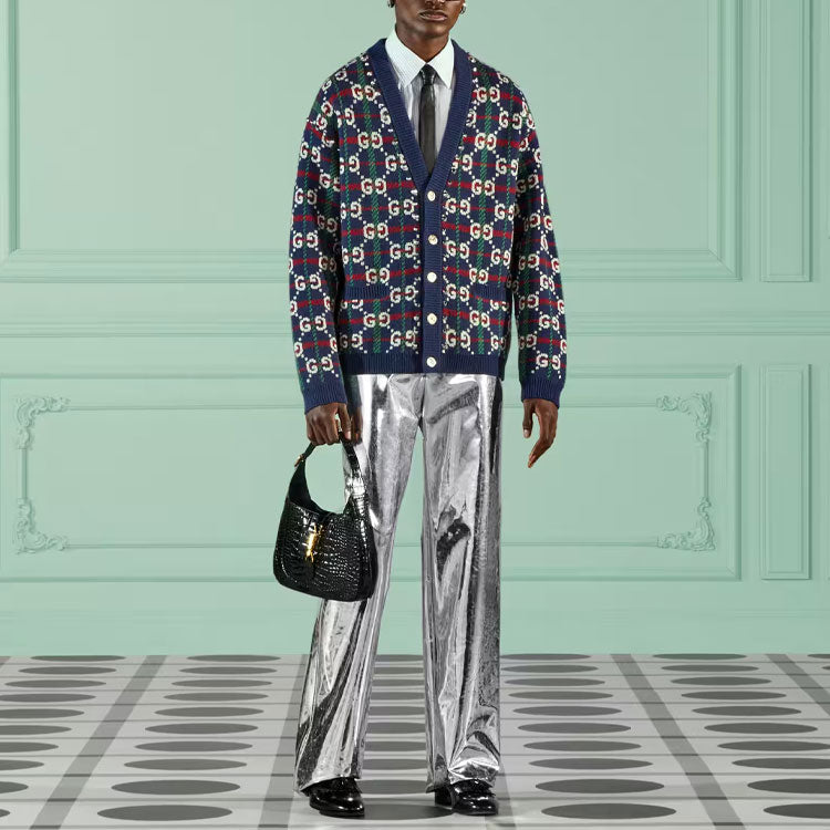 Gucci GG Check Knit Wool Cardigan 'Blue White' 716334-XKCOZ-4804