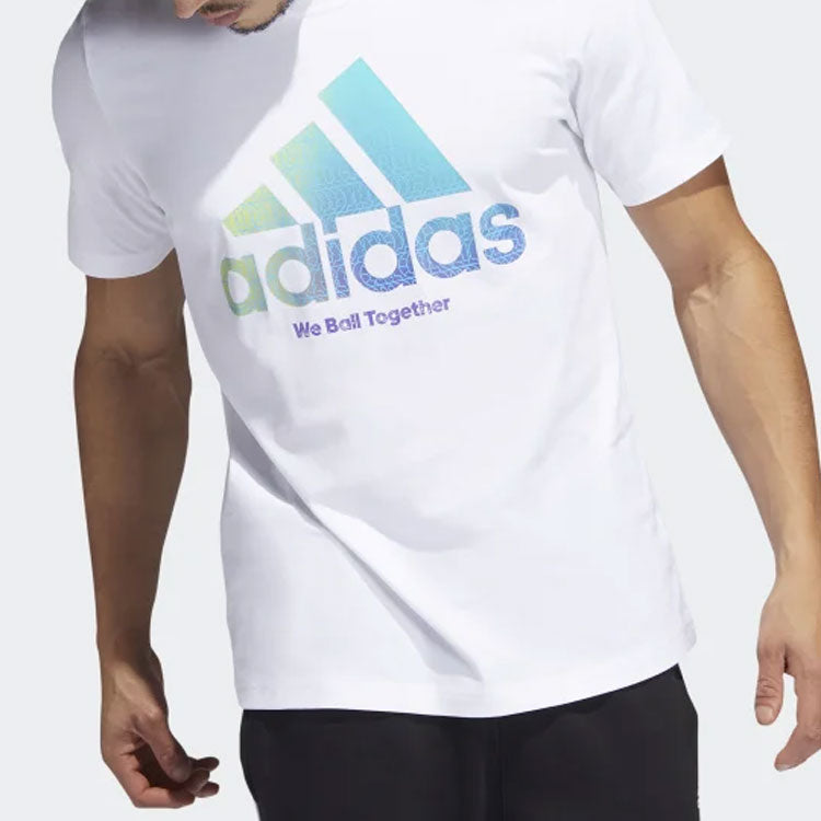 Men's adidas Alphabet Large Logo Round Neck Short Sleeve White T-Shirt HC6903
