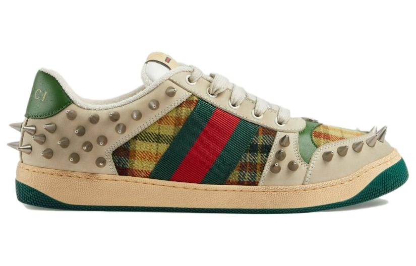 Gucci Screener GG Leather Sneakers 'Beige Metallic Silver Green' 722613-FAAYN-8556