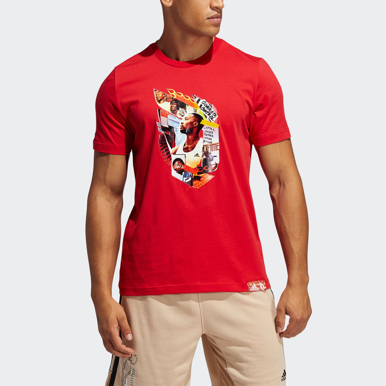 adidas Dame Abstract T Lillard Basketball Sports Cartoon Short Sleeve Red GN9000