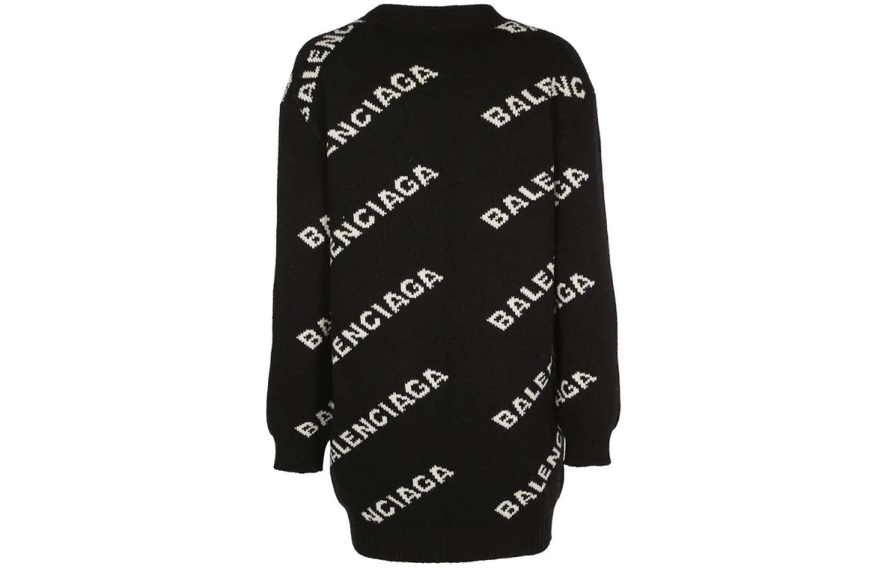 (WMNS) Balenciaga Logo Oversized Cardigan 'Black' 555275T14711070