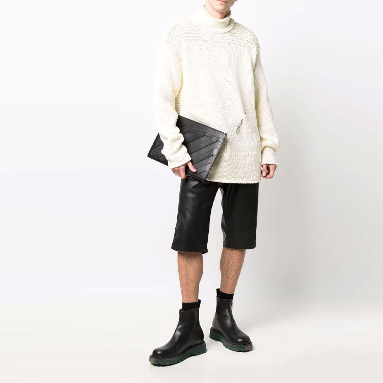 Men's Off-White Detail Knit Solid Color High Collar Wool Sweater Loose Fit White OMHA122F21KNI0016161