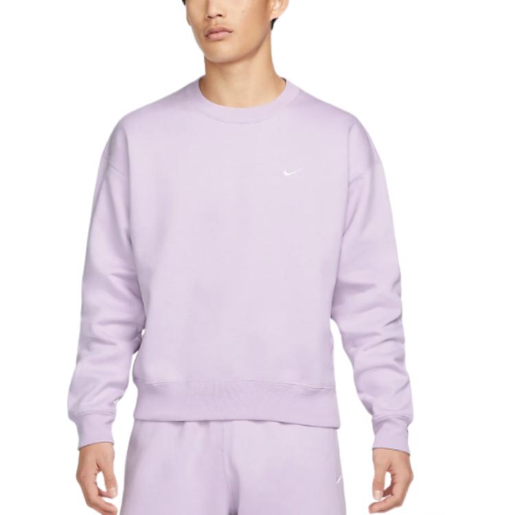 Men's Nike Lab Fleece Crew Solid Color Plush Stay Warm Sports Round Neck Pullover Pink DA0318-530