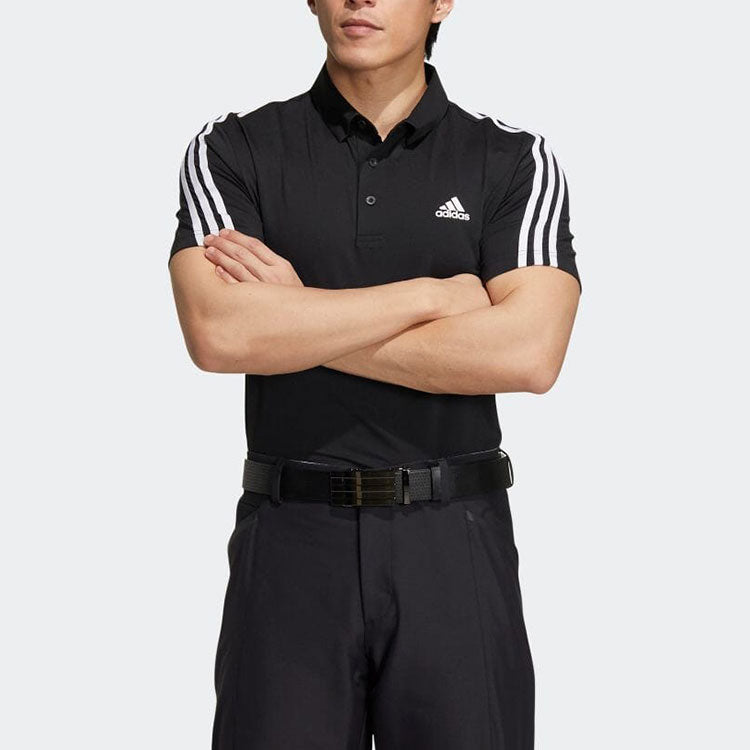 adidas Solid Color Stripe Logo Casual Short Sleeve Polo Shirt Black HG8269
