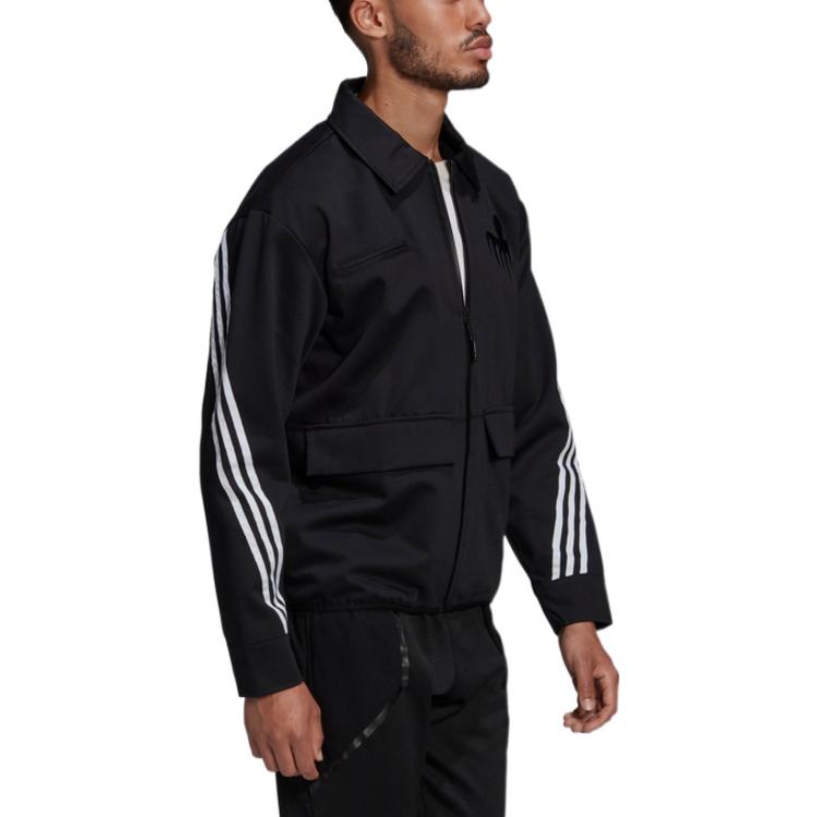 Men's adidas Stripe Printing Logo Zipper Lapel Long Sleeves Jacket Black GN6807