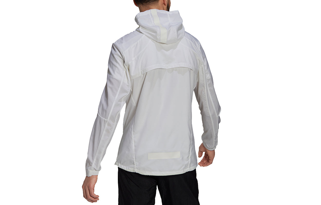 adidas Marathon Jkt Running Sports Hooded Jacket For Men White HA0251