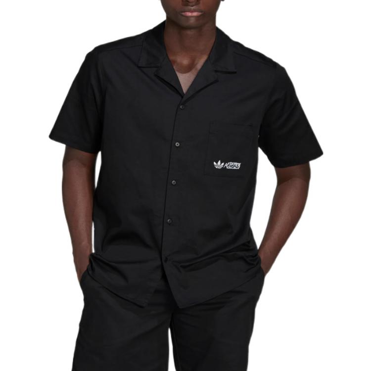 adidas originals Solid Color Logo Sports Short Sleeve Shirt Black HT1654