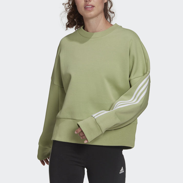 (WMNS) adidas W Fi 3s Crew Stripe Sports Round Neck Pullover Long Sleeves Hoodie Green HC1639