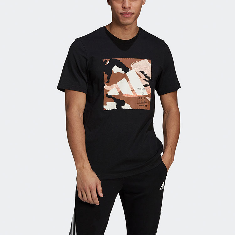 adidas Camo Bos Tee M Printing Color Block Casual Sports Short Sleeve Black GN6838