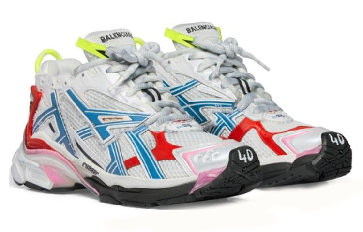 (WMNS) Balenciaga Runner Sneakers 'Worn Out White Blue Red Mesh and Nylon' 677402W3RB69645