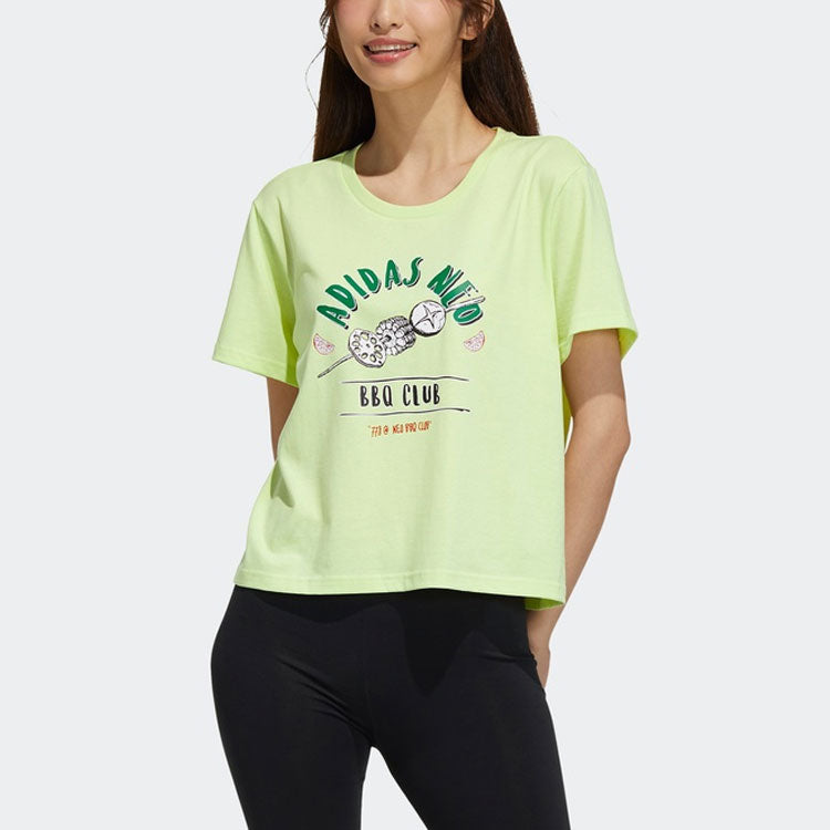 (WMNS) adidas neo Pattern Casual Sports Cartoon Short Sleeve Green H62004