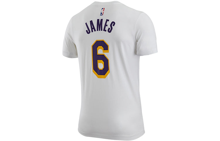 Men's Nike NBA Lakers Lebron James No. 6 Casual Breathable Sports Short Sleeve White T-Shirt CV8529-116