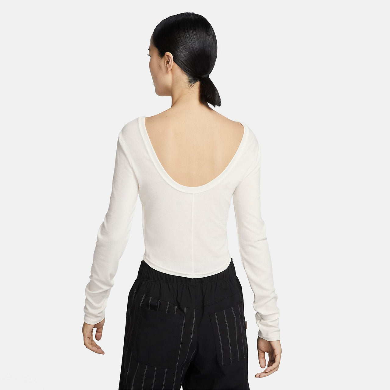 (WMNS) Nike Sportswear Chill Knit Tight Scoop-Back Long-Sleeve Mini-Rib Top (Asia Sizing) 'White' FN3662-133