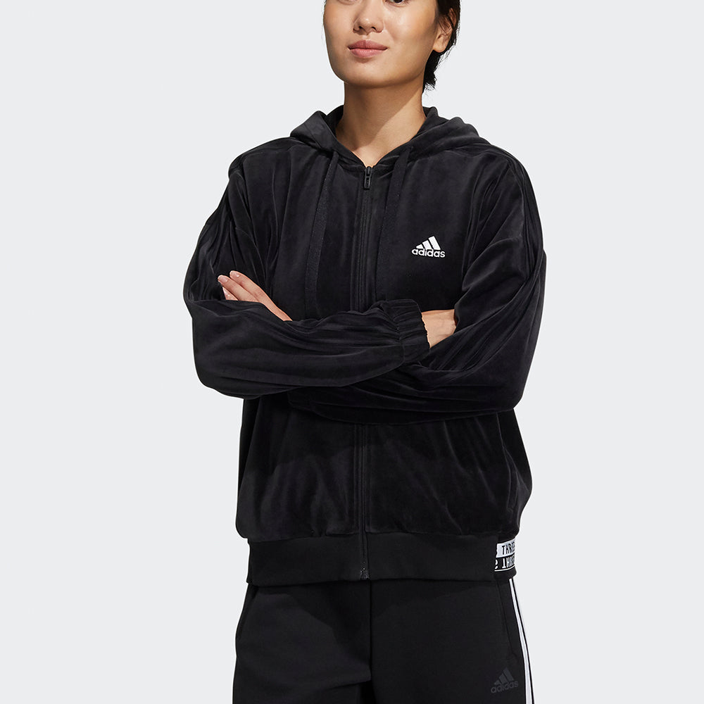 (WMNS) adidas Velour Jkt Velvet Hooded Jacket Black HG1845