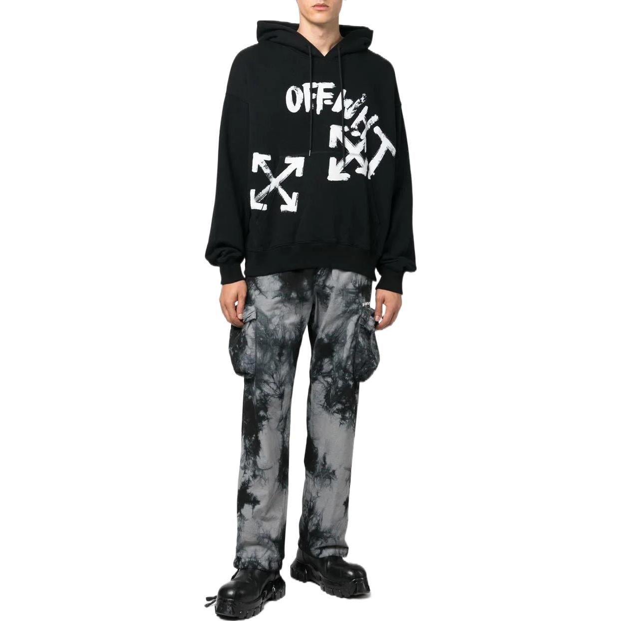 Men's Off-White FW22 Tie Dye Pattern Printing 3D Pocket Cargo Casual Pants/Trousers Black OMCF032F22FAB0010701