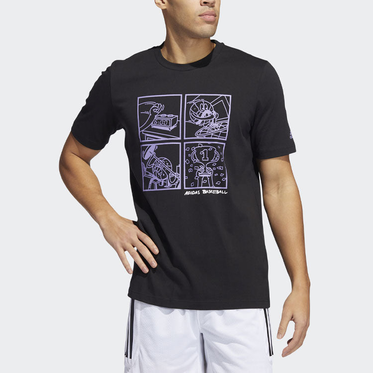 adidas Cartoon Pattern Basketball Sports Pullover Short Sleeve Black HF8164