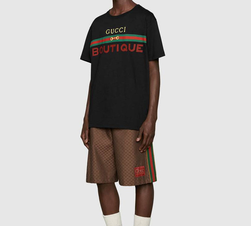 Gucci Boutique Printing Loose Short Sleeve Black 548334-XJCKY-1082