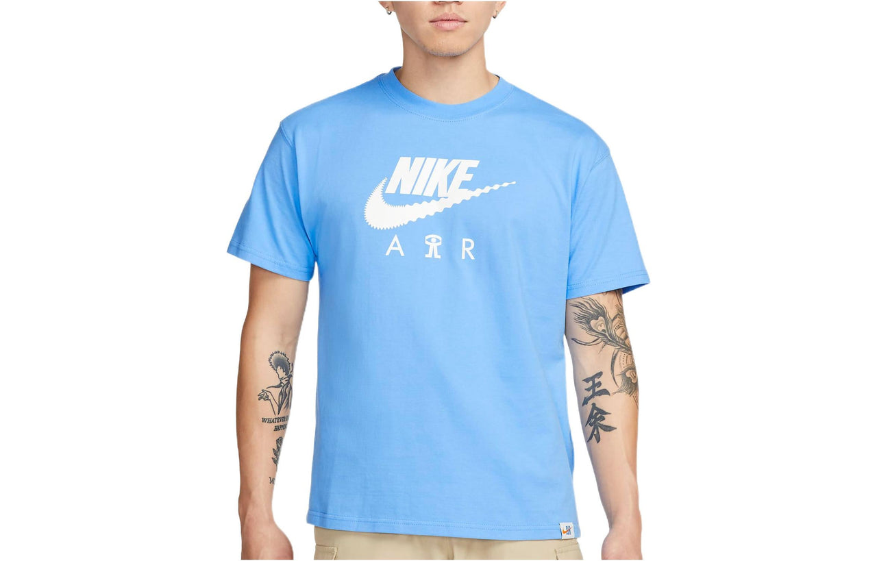 Men's Nike Alphabet Logo Printing Round Neck Solid Color Cotton Casual Short Sleeve Blue T-Shirt DQ1017-412