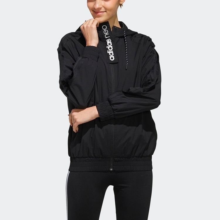 (WMNS) adidas neo hooded Sports Jacket Black FK9939