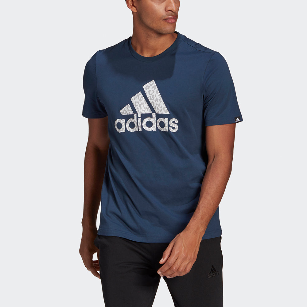 adidas M Leo Lg T Leopard print Logo Printing Sports Round Neck Short Sleeve Navy Blue GL2397