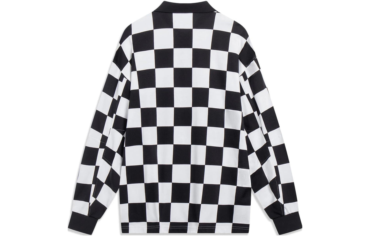 Li-Ning Checkerboard Graphic Long Sleeve Polo Shirt 'Black White' APLT013-1