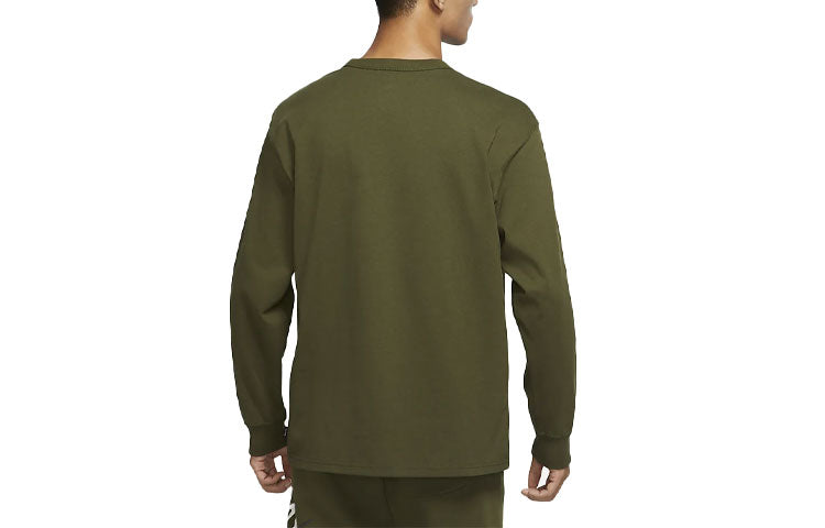 Men's Nike Solid Color Long Sleeves Round Neck Pullover Pocket Long Sleeves Green T-Shirt DD3875-326