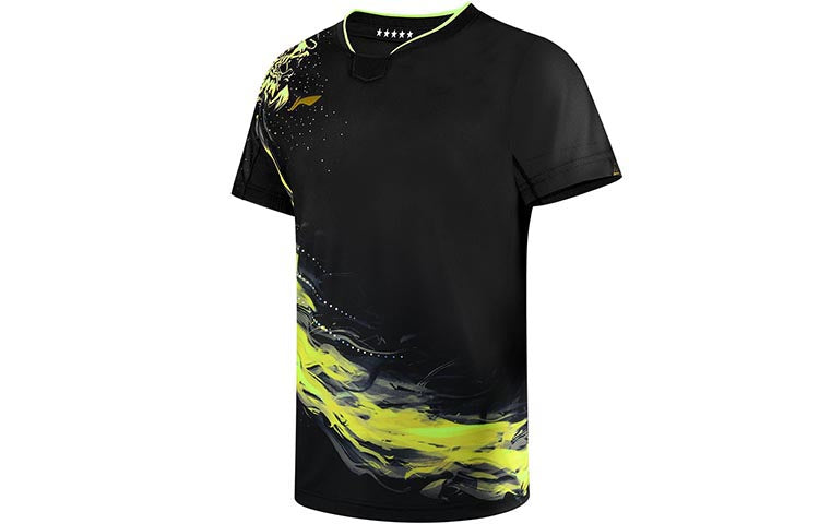 Li-Ning Fast-Dry Table Tennis Dragon T-Shirt 'Black Yellow' AAYR357-2