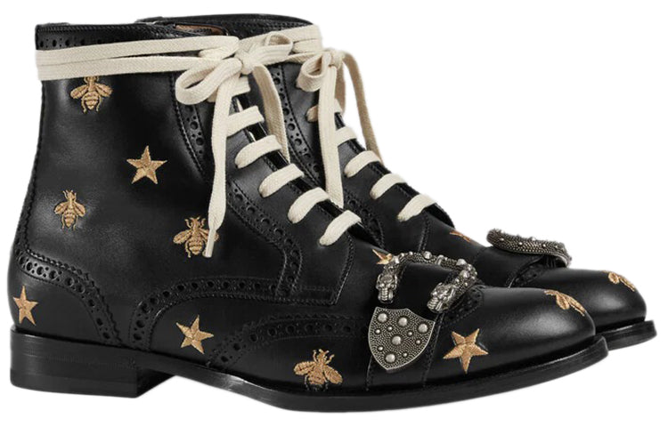 Gucci Queercore Bee Accent Lace-Up Boots 'Black' 496272-ARP00-1000