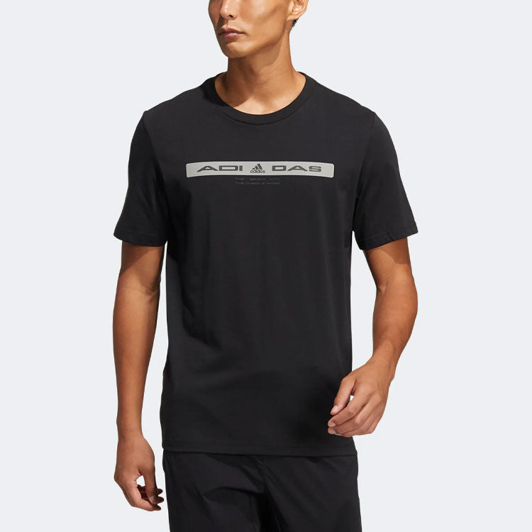 adidas Alphabet Pattern Printing Round Neck Short Sleeve Black HE9944