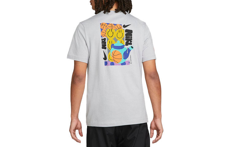 Men's Nike Smiling Face Pattern Printing Logo Breathable Round Neck Short Sleeve Gray T-Shirt DQ1886-012