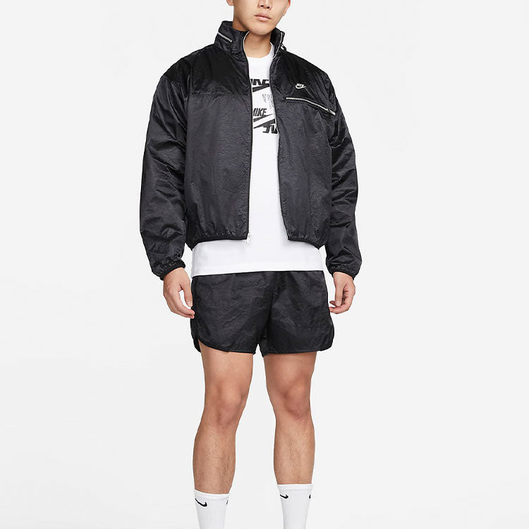 Men's Nike Solid Color Stand Collar Zipper Sports Black Jacket DQ4253-010