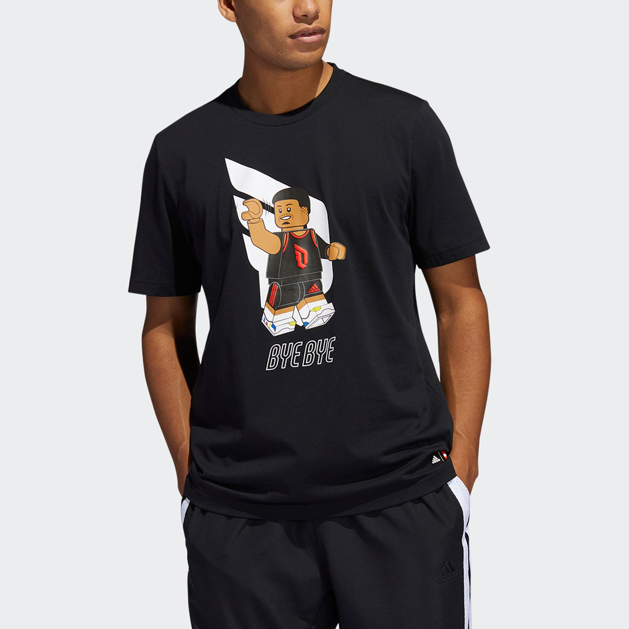 Men's adidas x LEGO Crossover Dame Ss Damian . Lillard Funny Blocks Printing Basketball Sports Short Sleeve Black T-Shirt HA7055