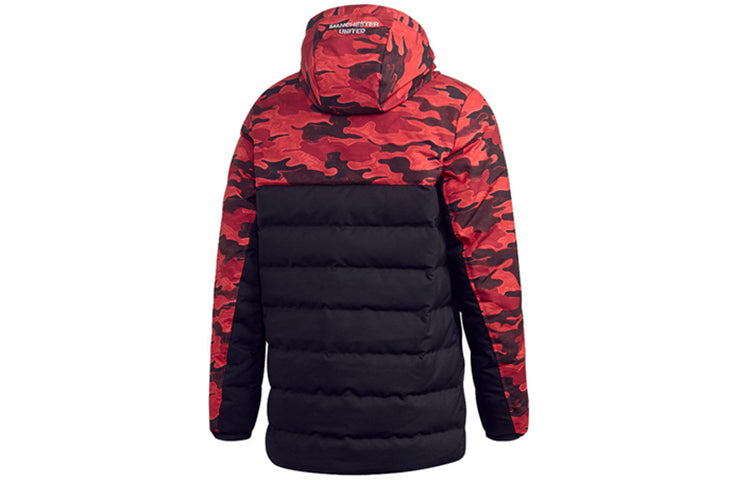 adidas Mufc Manchester United Camouflage Colorblock Sports hooded down Jacket Black Red FR3871