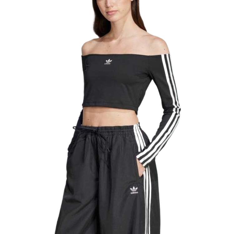 adidas Adicolor Off Shoulder Long Sleeve Long-Sleeve Top 'Black' JD0274
