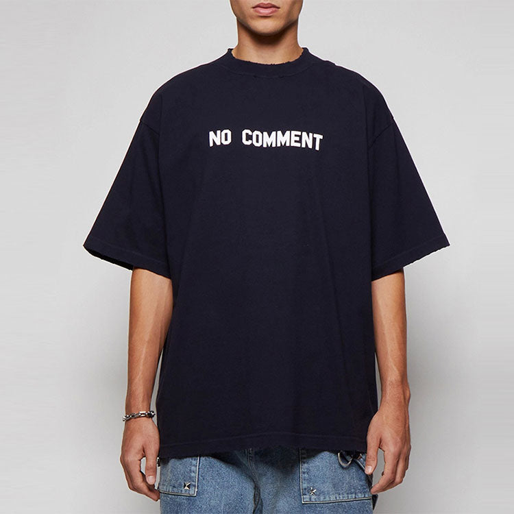 Balenciaga No Comment Cotton T-Shirt 'Navy' 684155TLVG33967