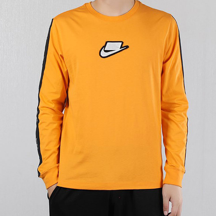 Men's Nike Logo Printing Round Neck Pullover Long Sleeves Yellow T-Shirt CI6215-886