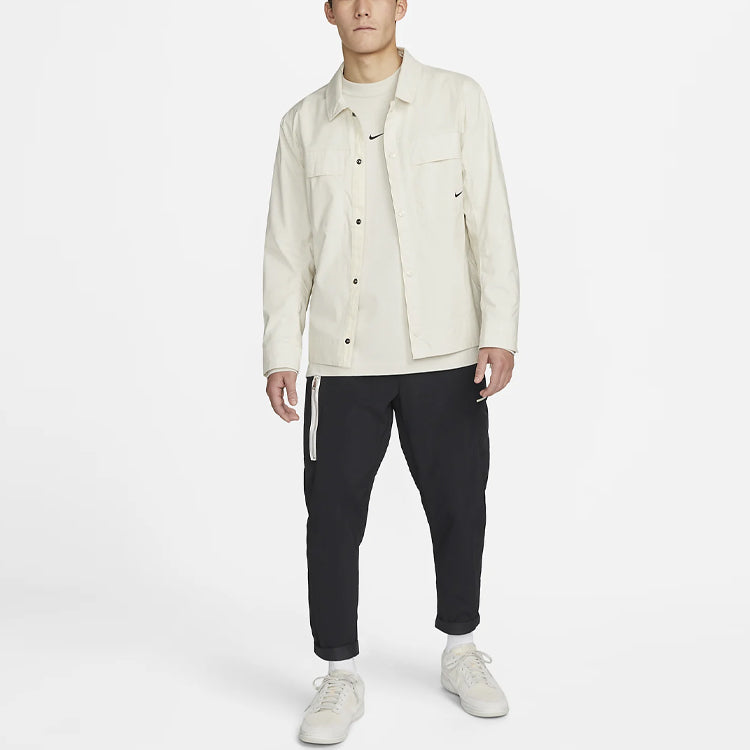 Men's Nike Solid Color Woven Long Sleeves Autumn White Shirt DM6640-104