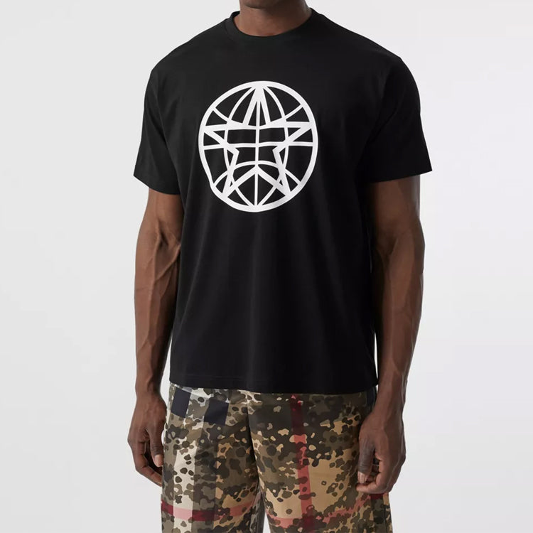 Men's Burberry Pattern Printing Cotton Round Neck Short Sleeve Black 80309161