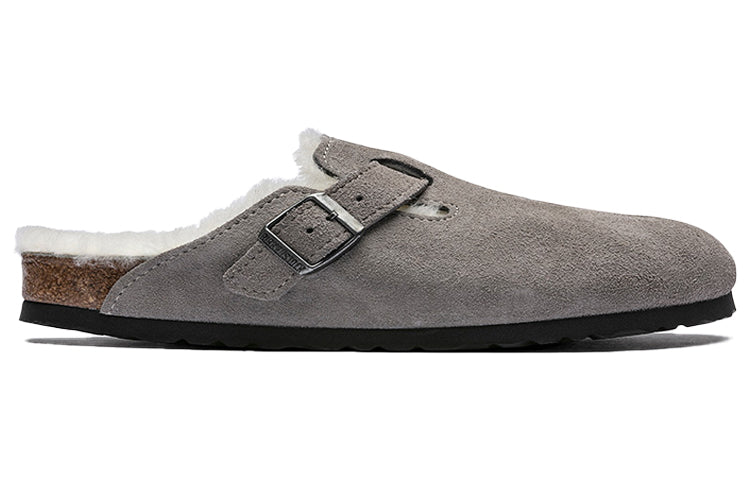 Birkenstock Boston Fur Narrow 'Suede Stone Coin Grey' 1017650