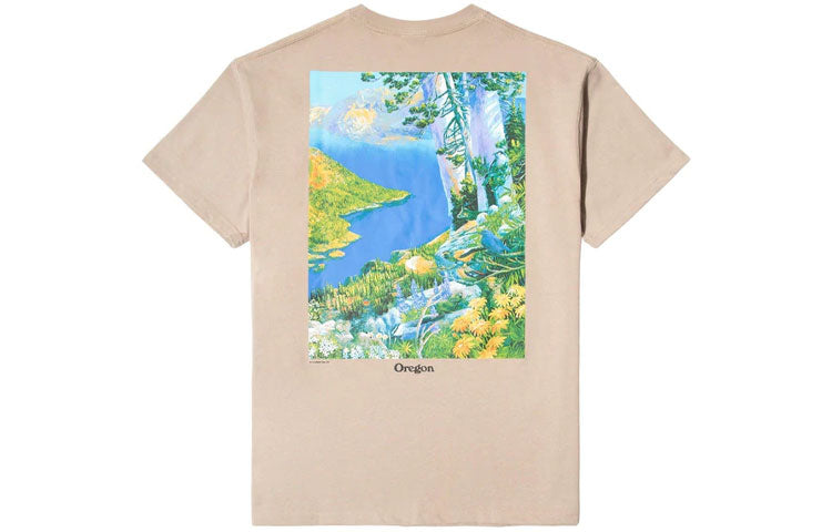Men's Nike ACG Landscape Pattern Printing Round Neck Short Sleeve Khaki T-Shirt DA4877-247