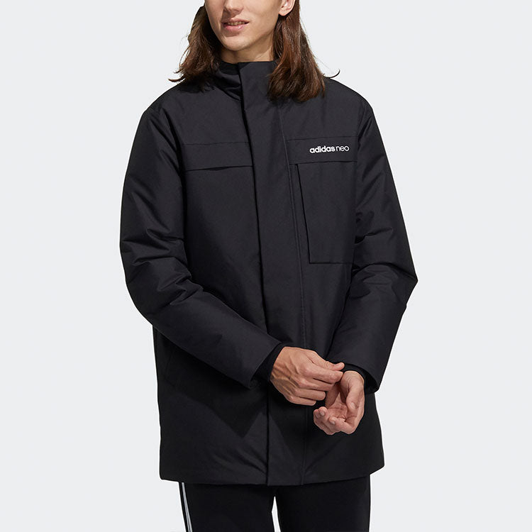 adidas neo M Down Parka Logo Multiple Pockets hooded With Down Feather Jacket Black HF0505