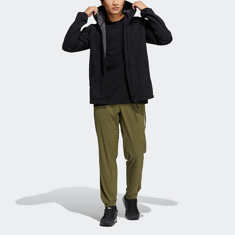 adidas Softshell Jkt Outdoor Sports Solid Color Logo Fleece Lined Hooded Jacket Black H13799