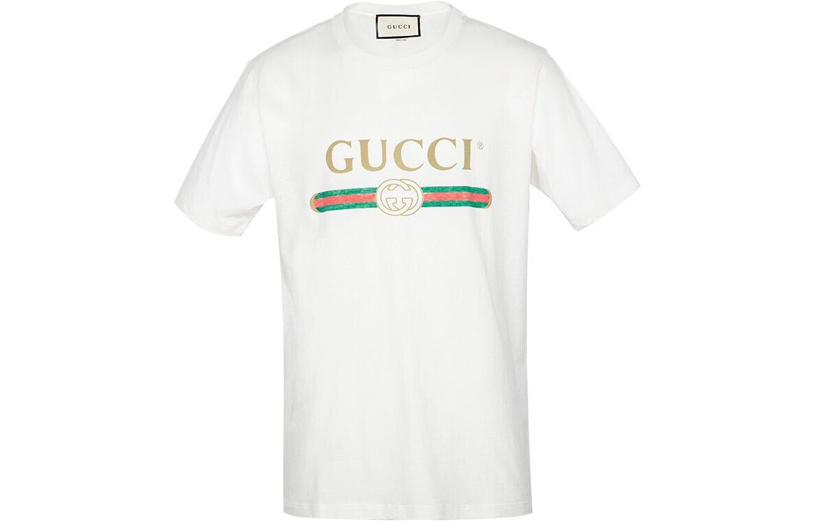 (WMNS) Gucci Large logo Belt Printing Short Sleeve White 457095-X5L89-9234