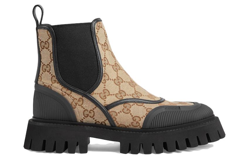 (WMNS) Gucci Casual Style Leather Logo Boots 'Beige Black' 751711-FABSQ-9751